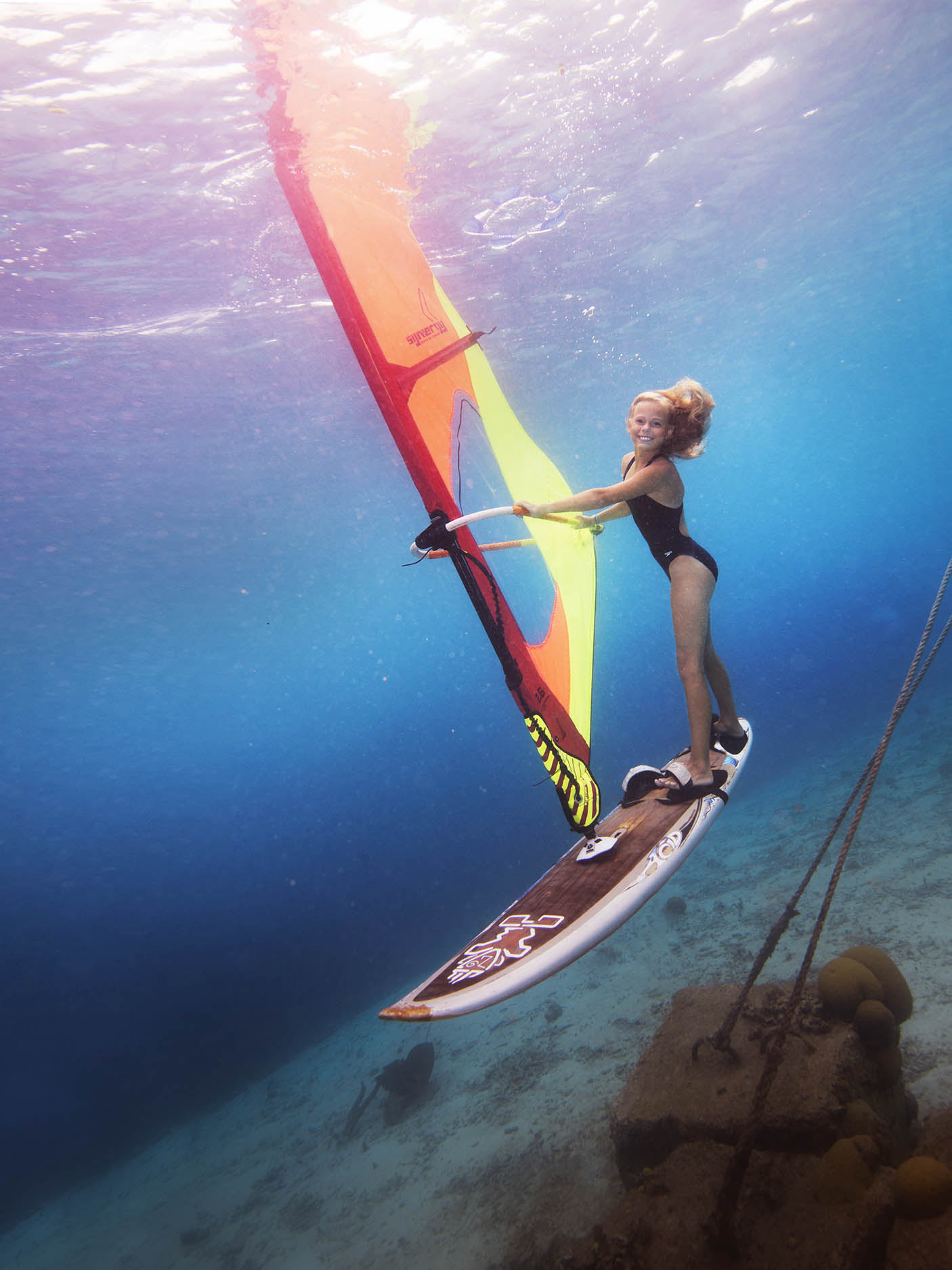underwater wind surfing photoshoot